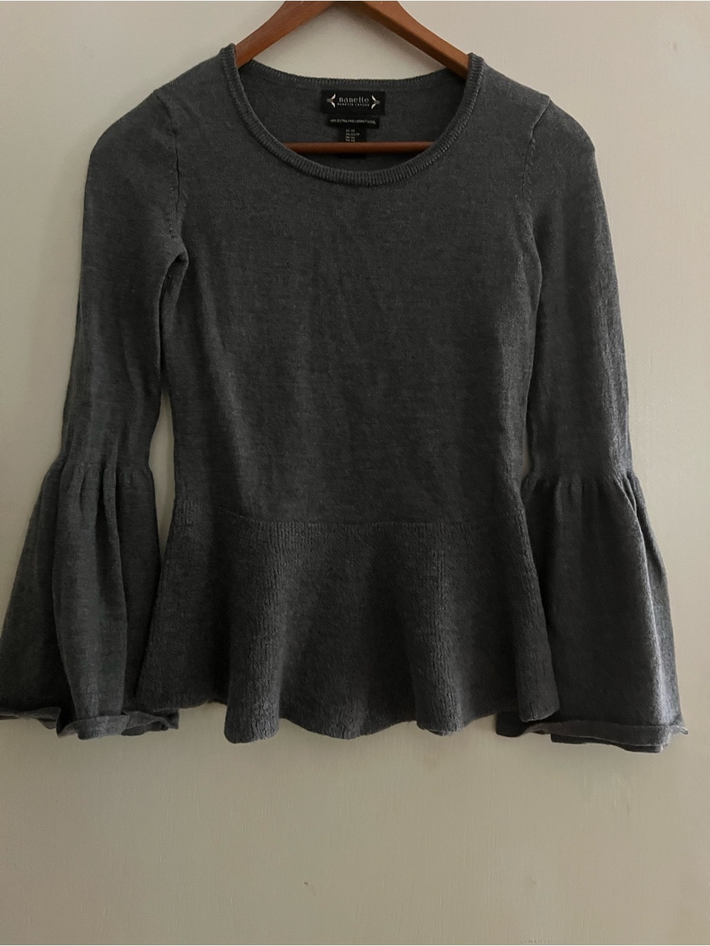 Nanette Lepore Merino Wool Flounce Sleeve Peplum Sweater